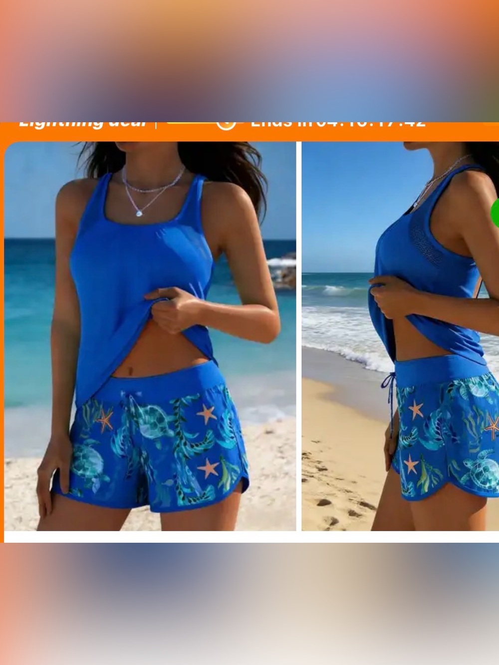 Bright Blue Two-Piece Swim Set with Tropical Print
